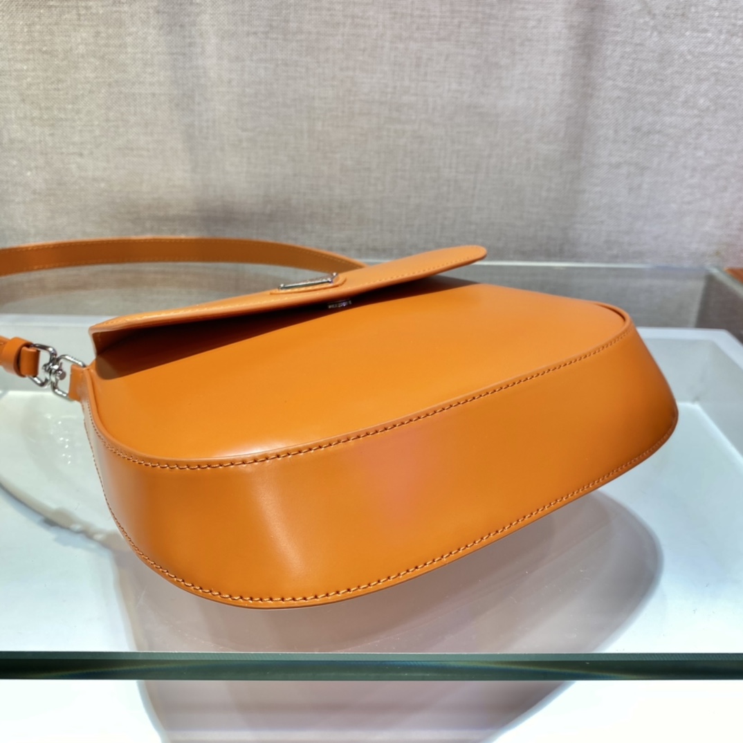 Prada Cleo Brushed Leather Shoulder Bag With Flap Orange 1BD311